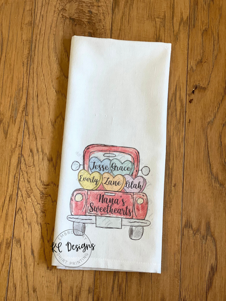 Valentine Hearts Truck Dish Towel